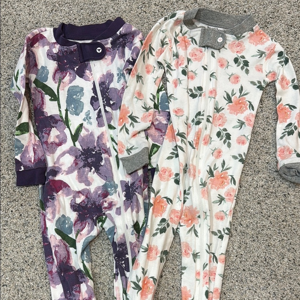 Floral Zip-Front Baby Footie One-Piece - Purple & Peach Floral